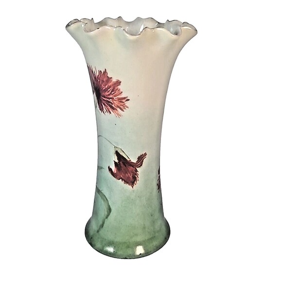 Antique PH Leonard VIENNA AUSTRIA Porcelain 8.25 Hand-Painted Ruffled Flute Vase - Picture 4 of 11